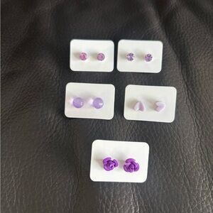Set of 5 Purple Stud Earrings
